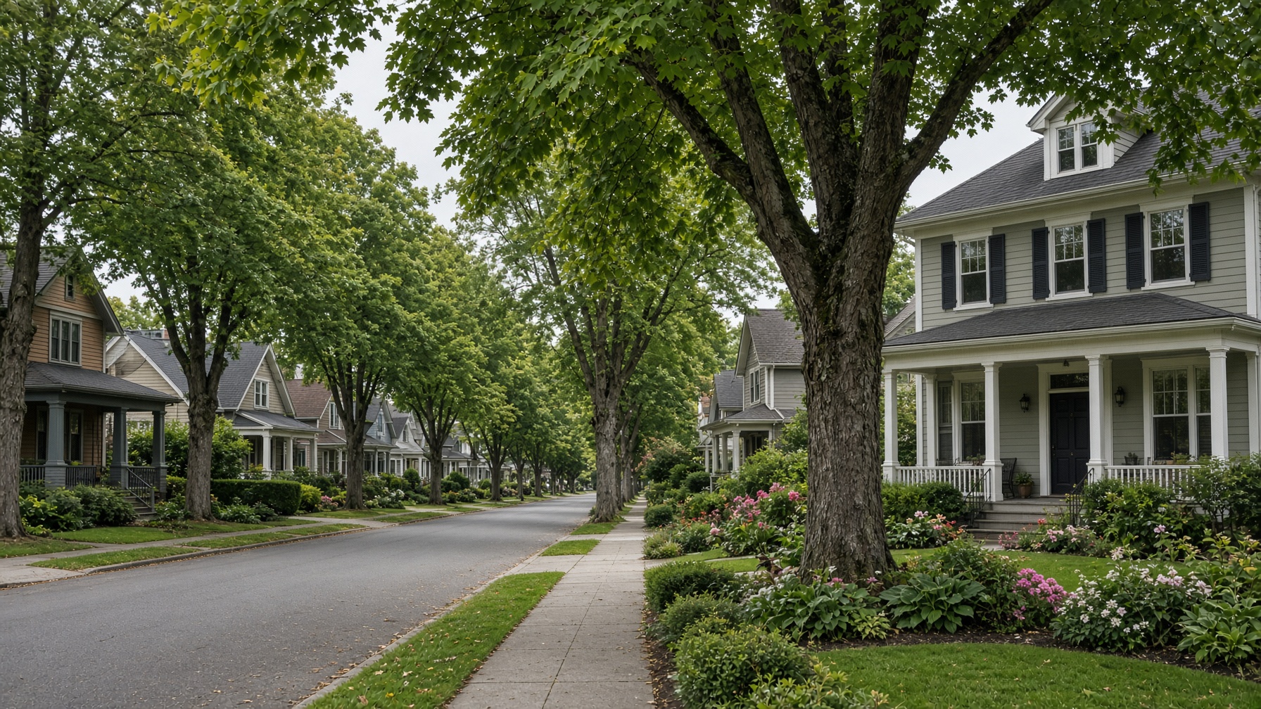 Well-kept homes on a tree-lined Greater Salem street