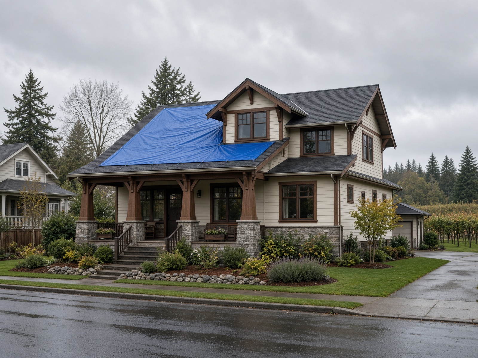 Well-kept Willamette Valley home with a professional emergency roof tarp